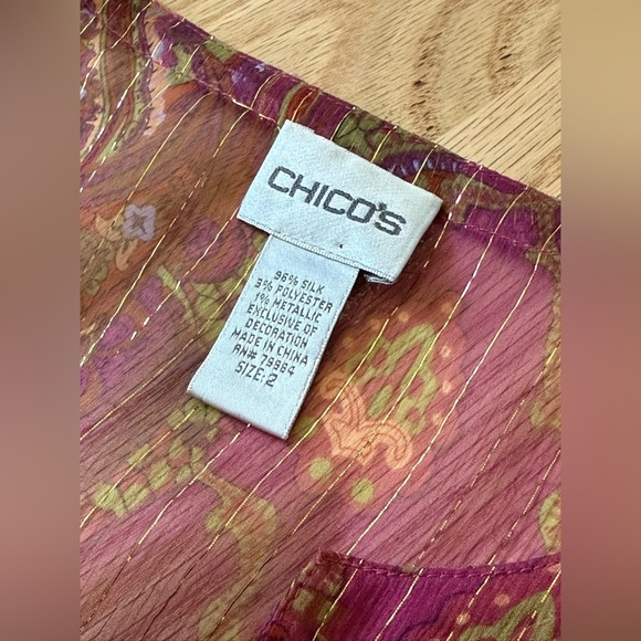 Chico’s Silk Sheer Beaded Delicate Boho Button Front Cardigan Paisley Size Large - Picture 3 of 13